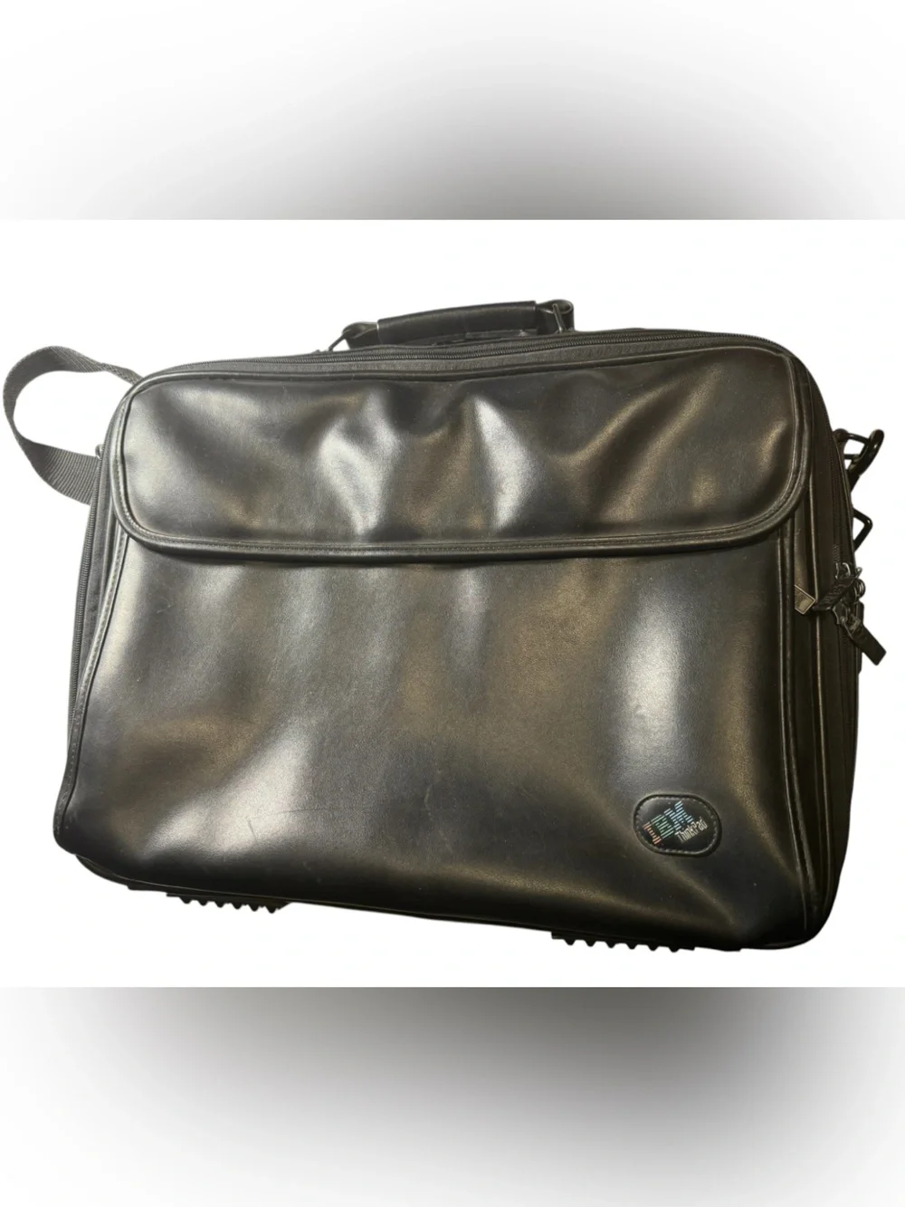 Vintage IBM Black Faux Leather Laptop bag Briefcase Geek Nerd Think Pad